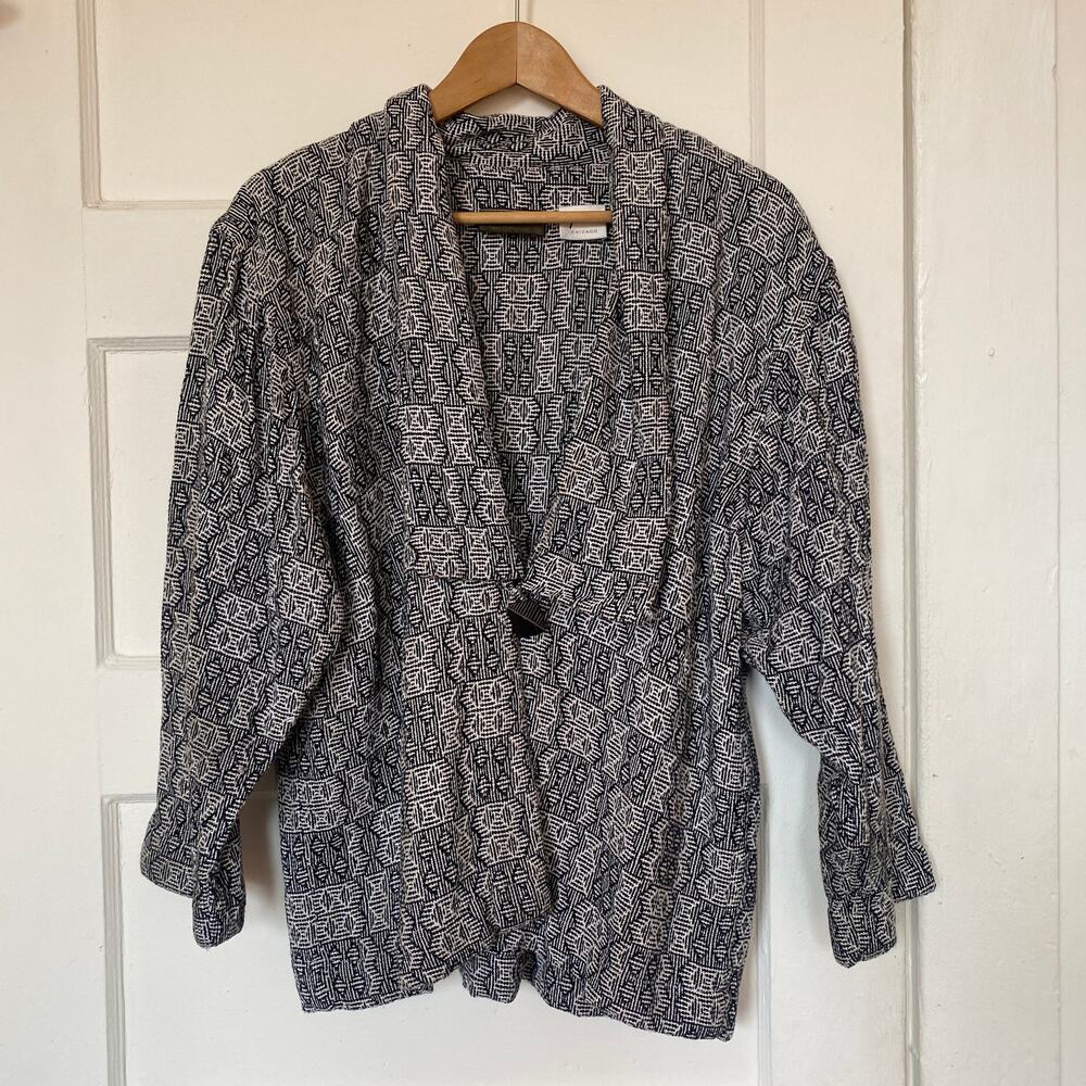 Vintage Black and White Pattern Jacket Geometric Single Button Closure